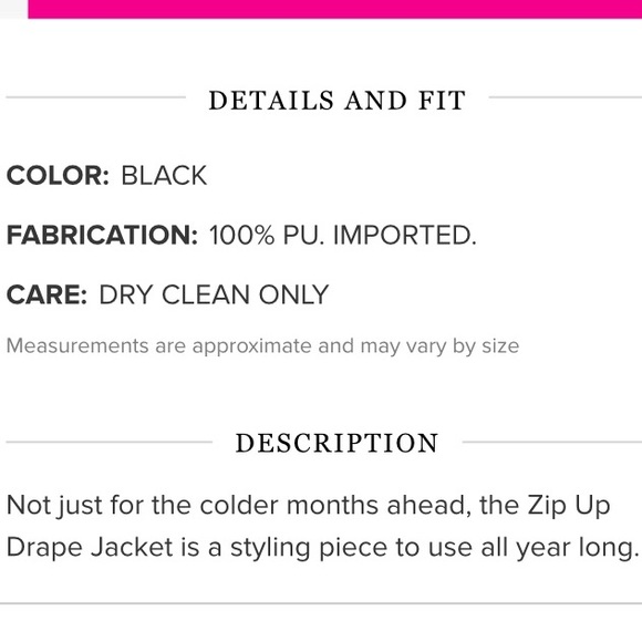 NWT Size Small JustFab Black Faux Leather Zip Up Drape Jacket - Picture 7 of 7